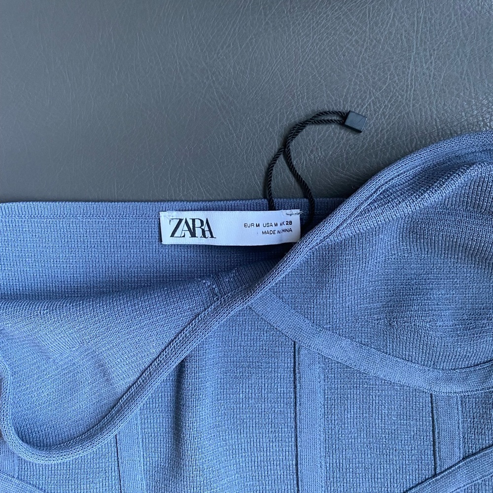 zara grey/blue knit bustier tank